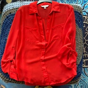 Bright Red Button-Down Blouse